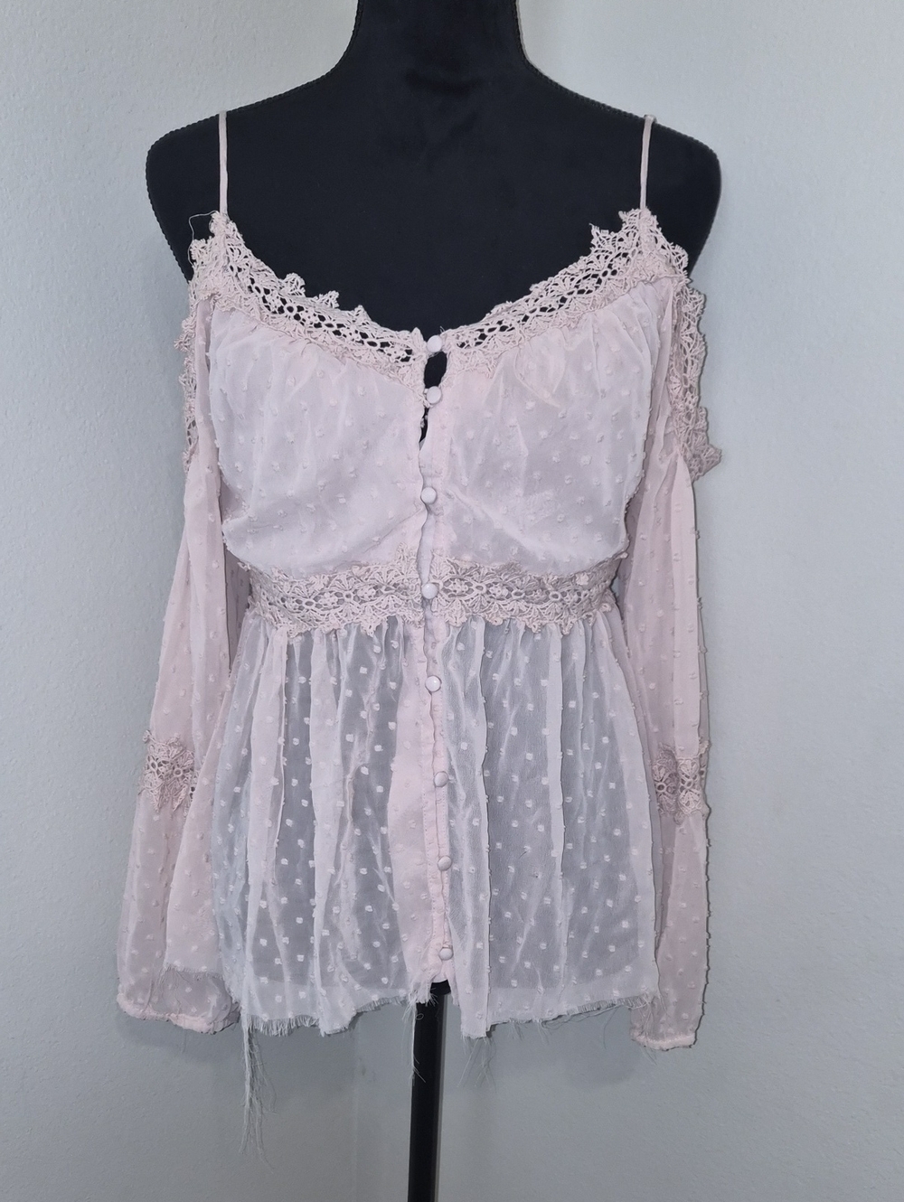 Romantic Blush Lace-Trim Cold-Shoulder Camisole